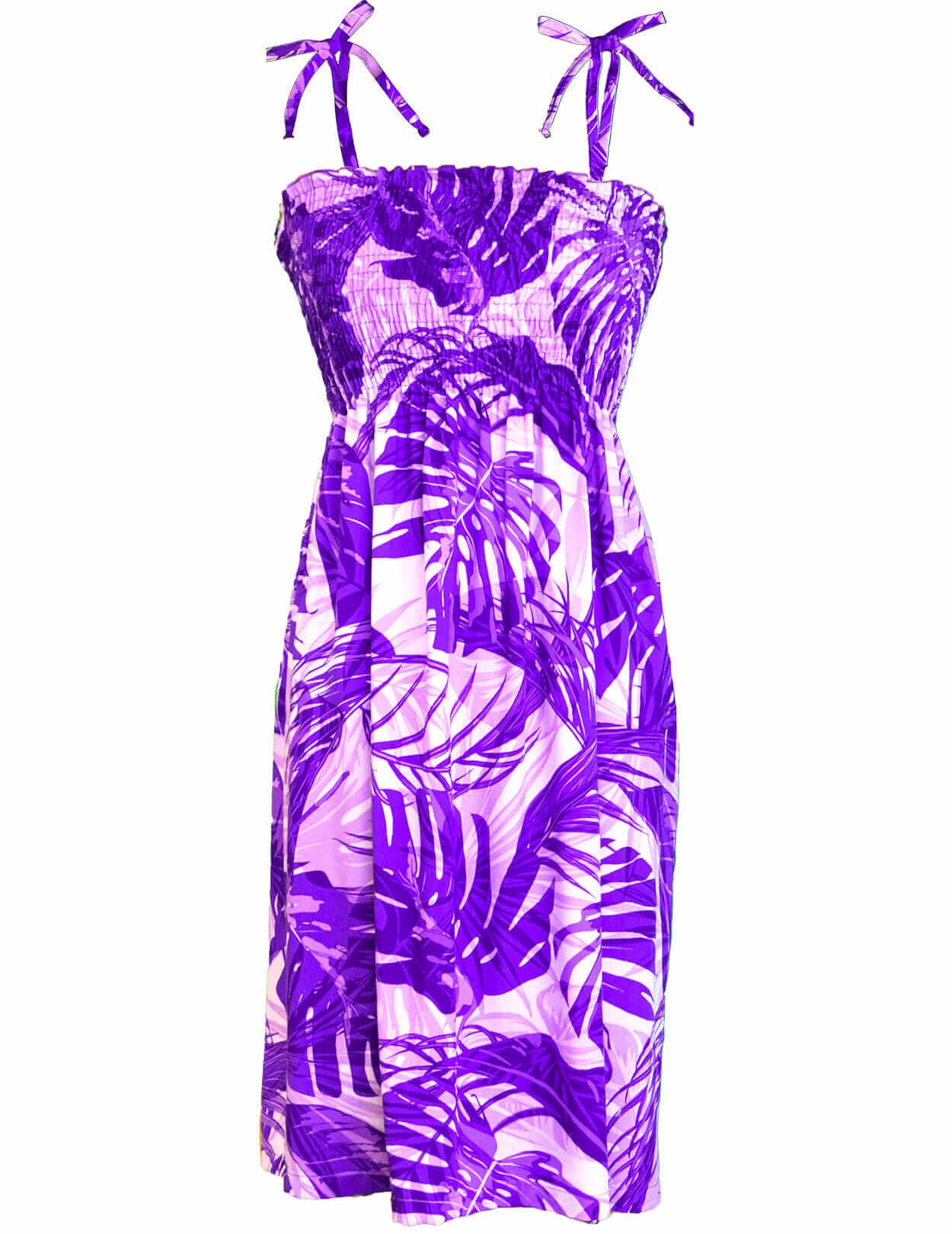 Monstera Leaves Rayon Smock Dress Purple