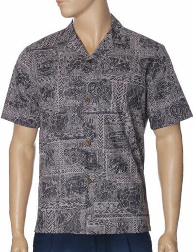 Tapa Poly Cotton Aloha Shirt Charcoal
