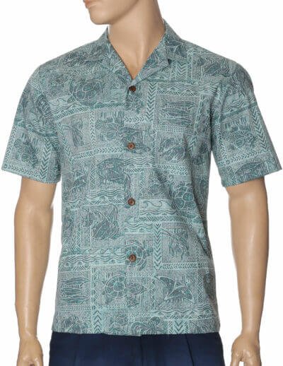 Tapa Poly Cotton Aloha Shirt Green