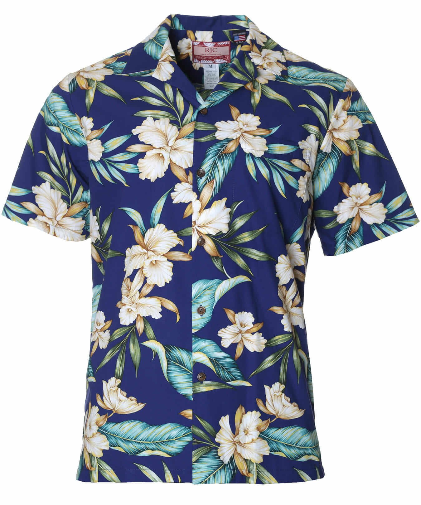 Wailuku Orchids Aloha Shirt Navy