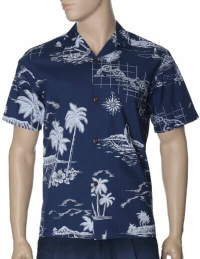 Hawaii Poly Cotton Hawaiian Shirt Navy