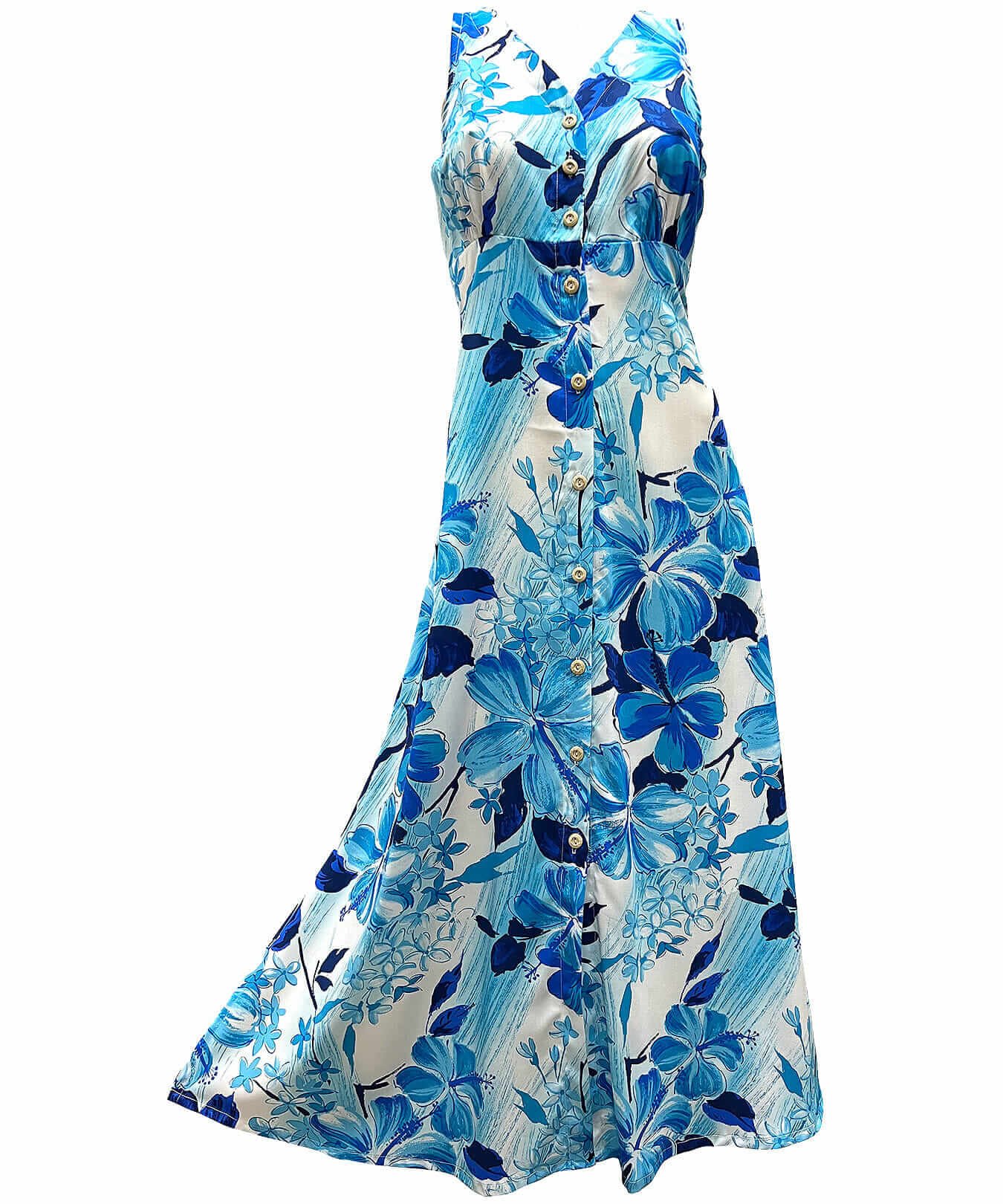 Hibiscus Watercolor Cocktail Long Maxi Dress Blue