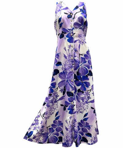 Hibiscus Watercolor Cocktail Long Maxi Dress Purple