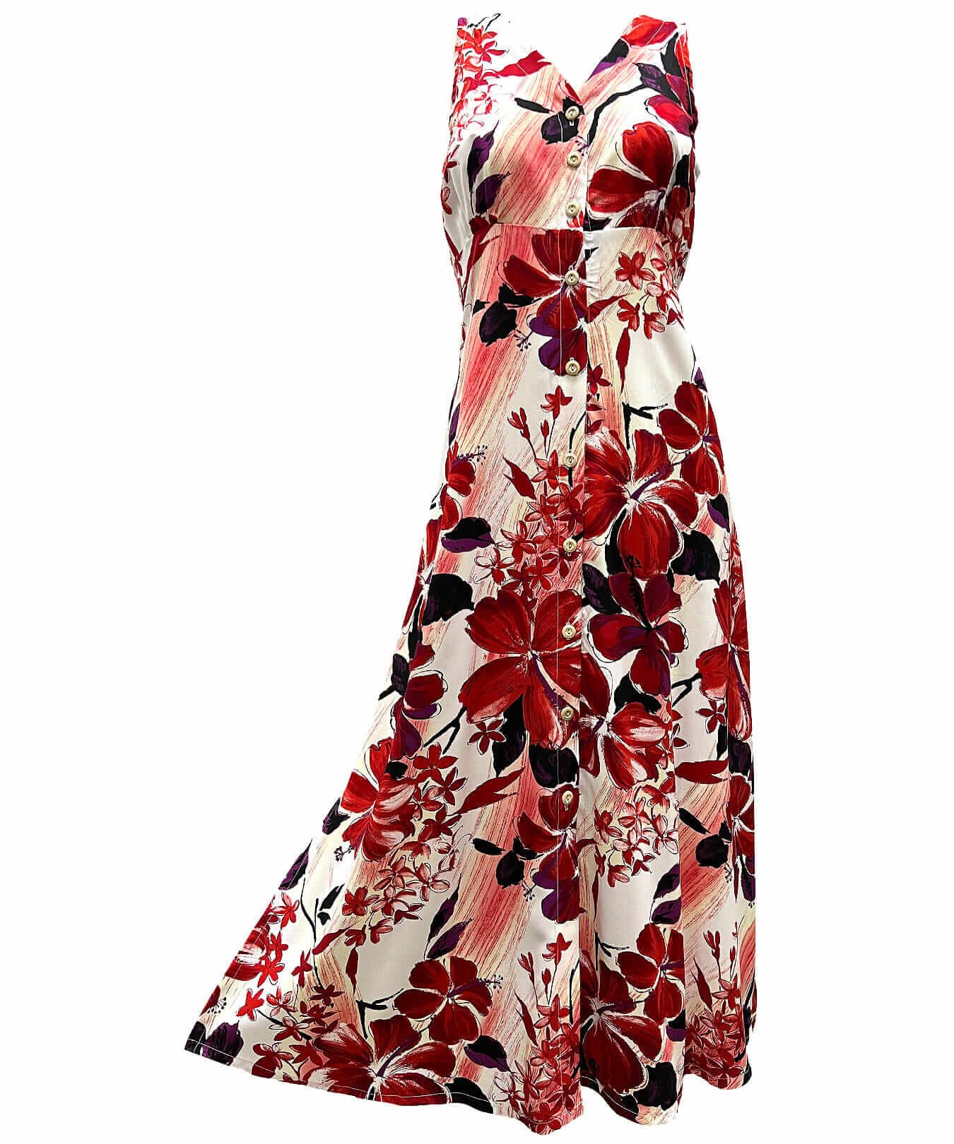 Hibiscus Watercolor Cocktail Long Maxi Dress Red