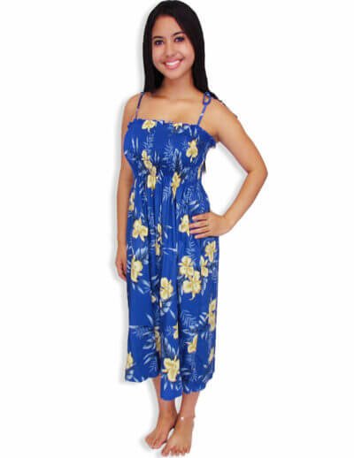Smock Tube Top Hawaiian Dress Blue