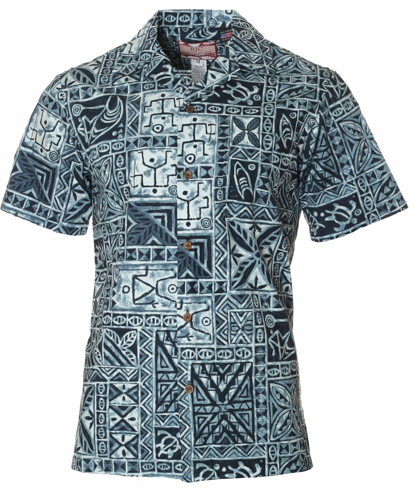 Tribal Men Cotton Aloha Shirt Gray