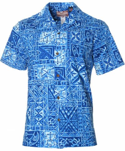 Tribal Men Cotton Aloha Shirt Royal Blue