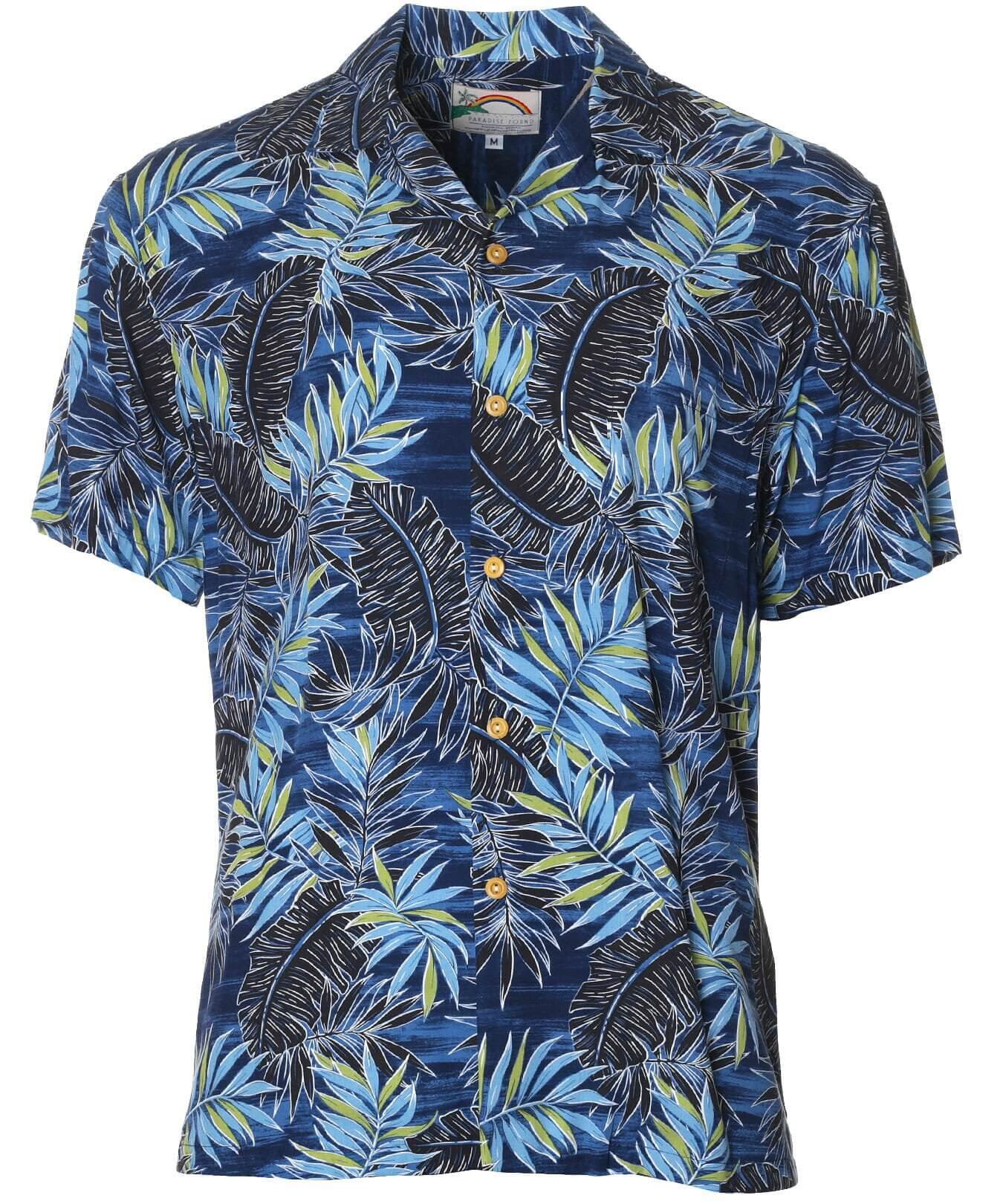 Rayon Palms Men Aloha Shirt Navy