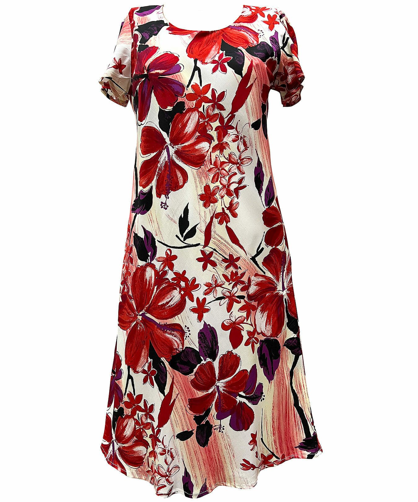 Hibiscus Watercolor Dress with Cap Sleeves Red