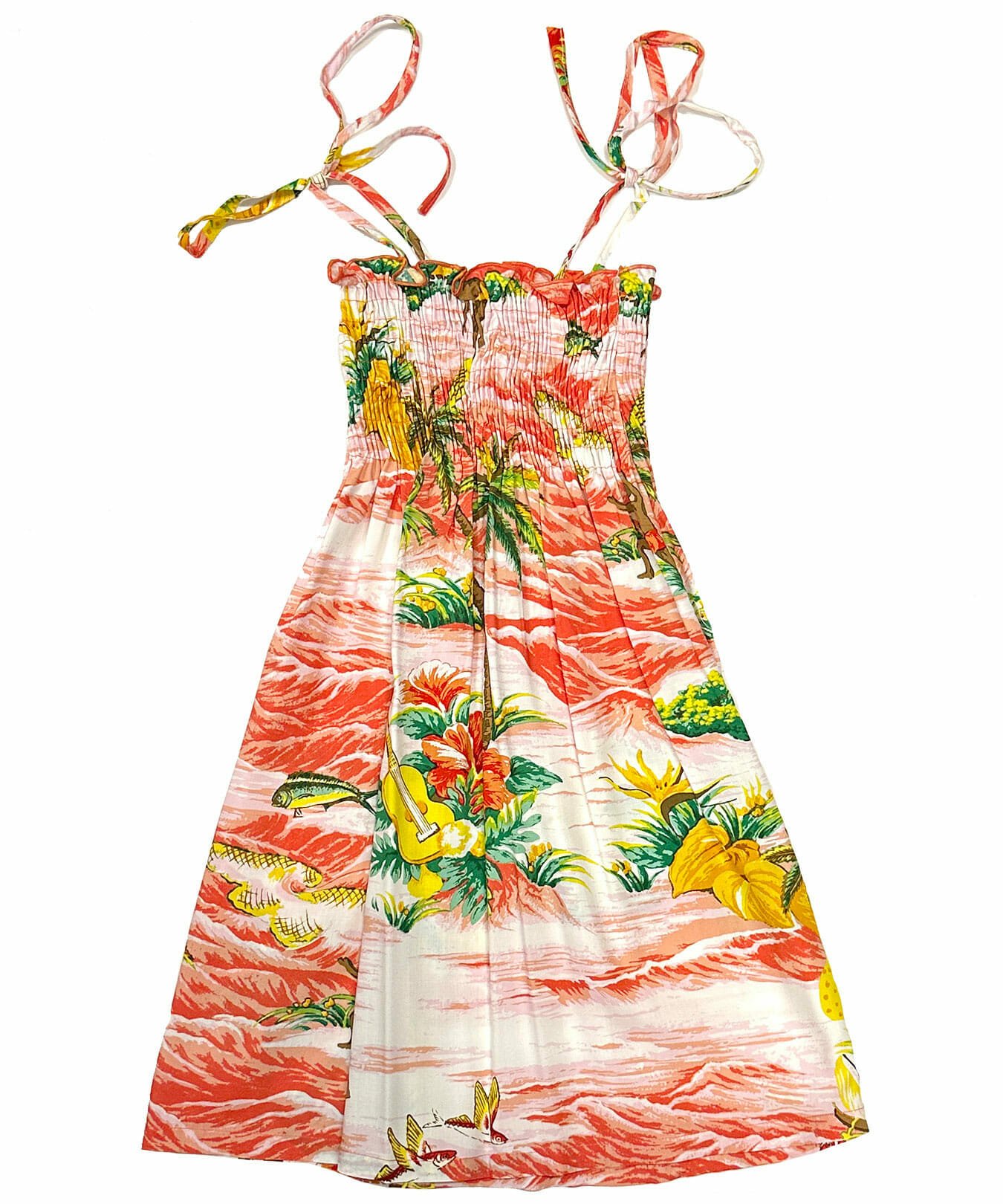 Pali Girls Smock Top Rayon Dress Coral