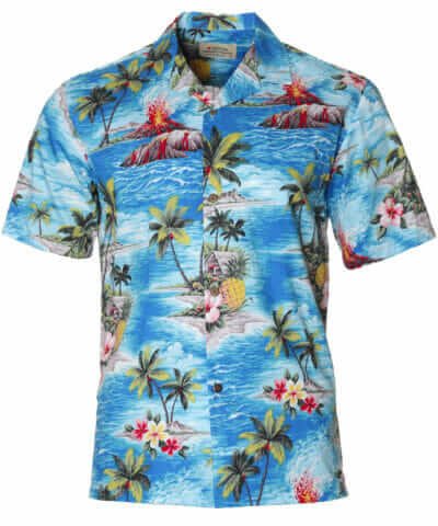 Volcano Hawaiian Shirt Light Blue