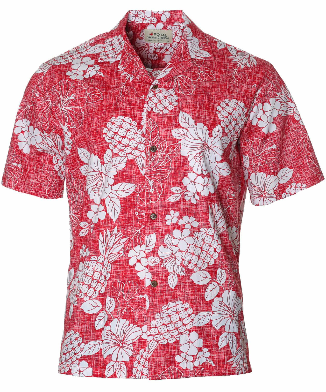 Men Pineapple Cotton Aloha Shirt Red