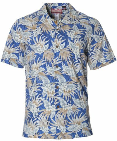 Plumeria Men's Cotton Aloha Shirt Royal