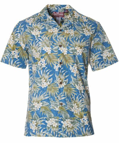 Plumeria Men's Cotton Aloha Shirt Teal