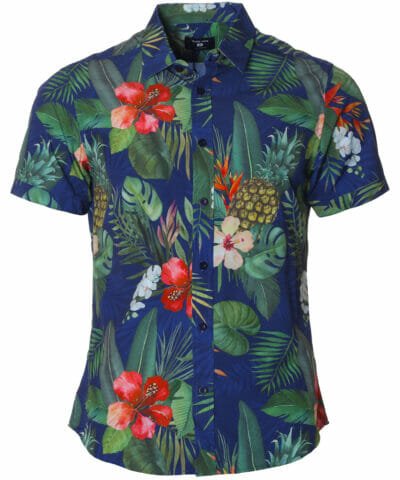 Tropical Wrinkle-Free Aloha Shirt Navy