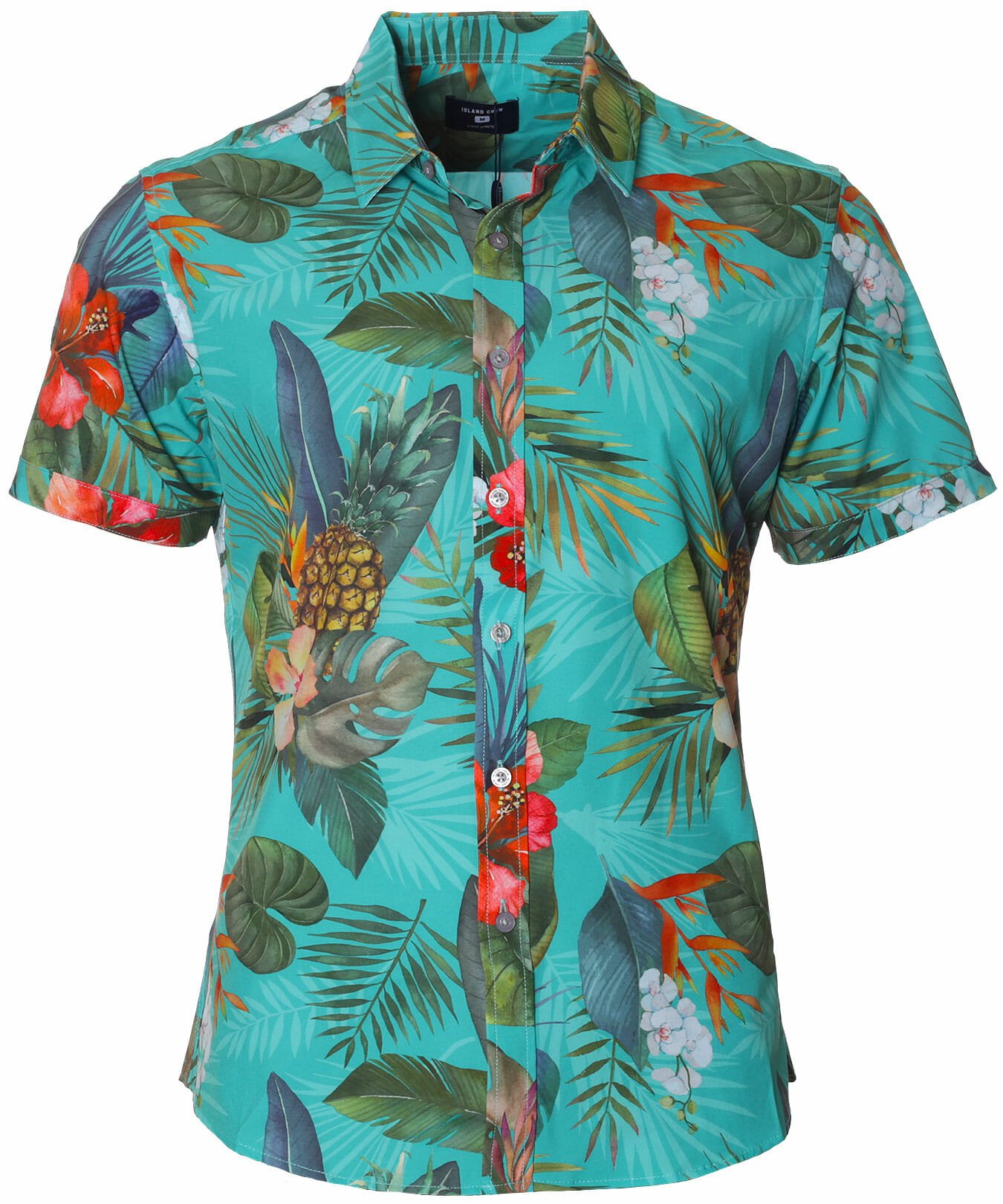 Tropical Wrinkle-Free Aloha Shirt Teal