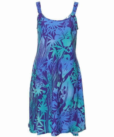 Scoop Short Rayon Hawaiian Dress Aqua