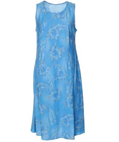 Short Hibiscus Rayon Hawaiian Dress Light Blue