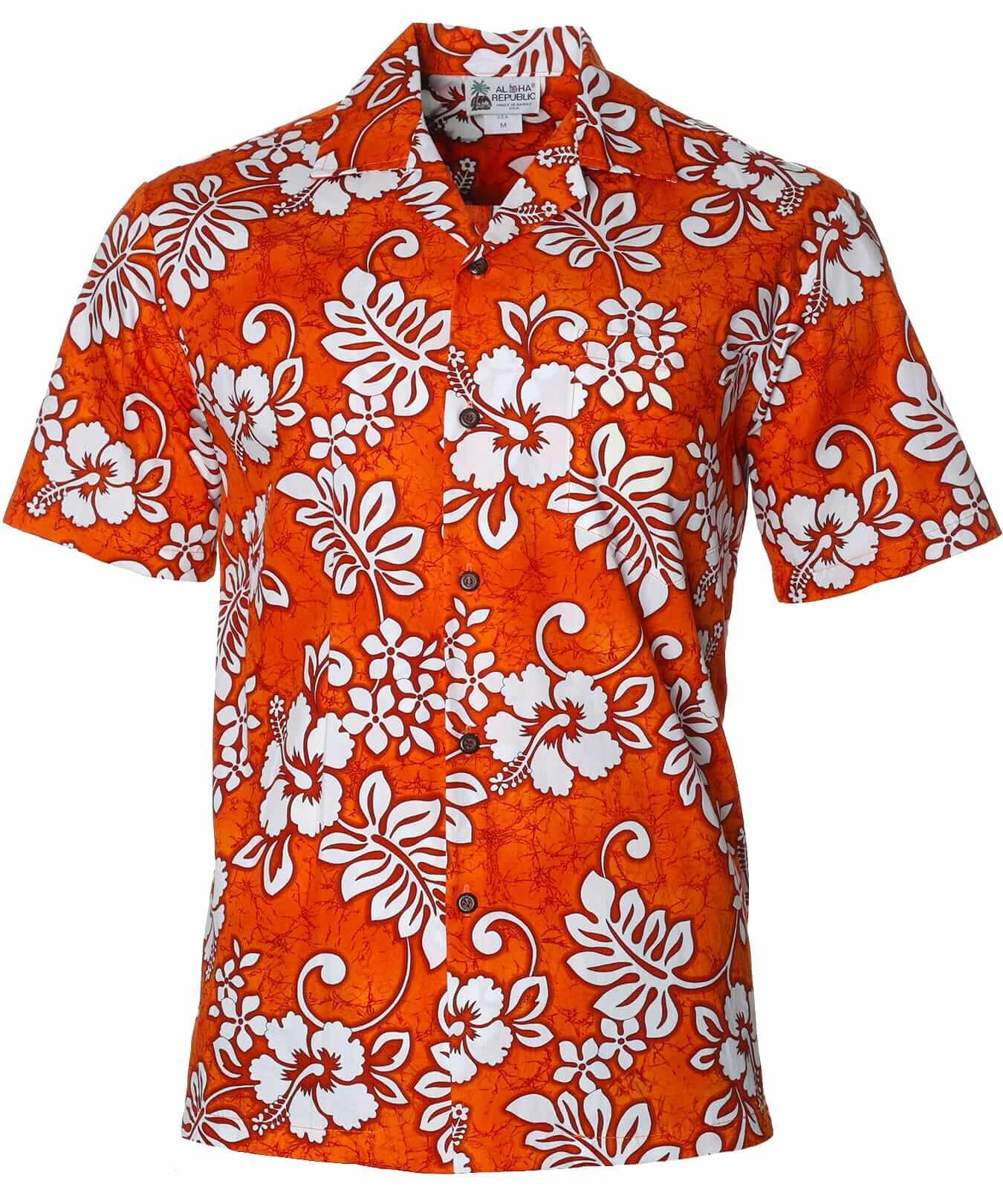 Island Tropical Cotton Aloha Shirt Orange