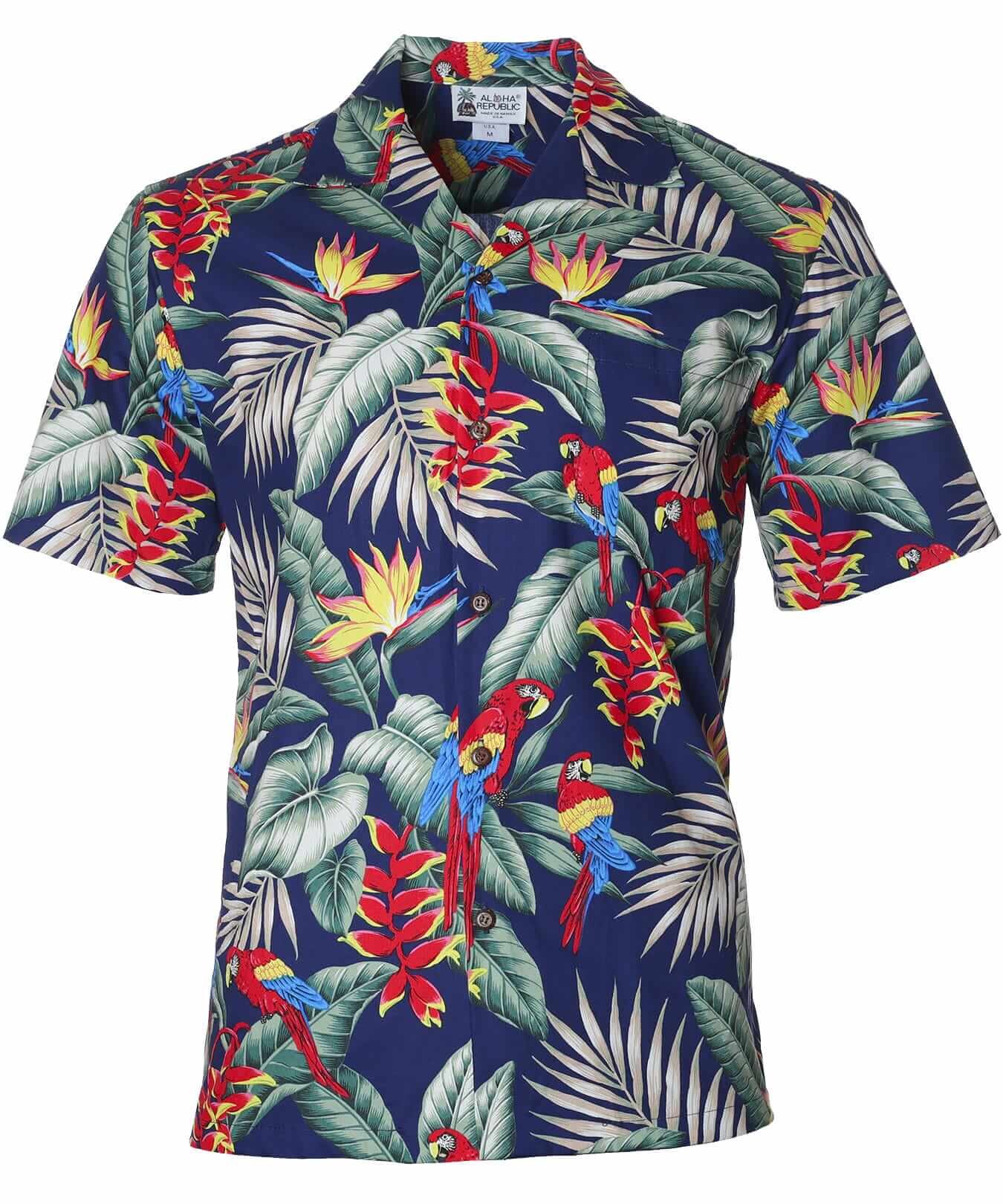 Pericos Cotton Aloha Shirt Navy