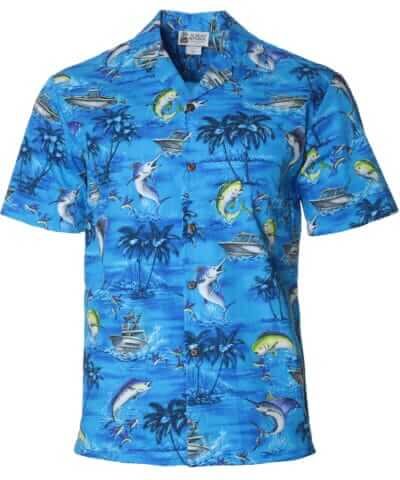 Fishing Aloha Shirt Blue