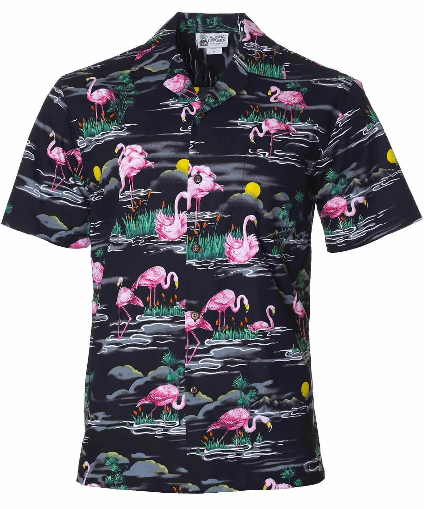 Flamingos Paradise Cotton Men's Shirt Black