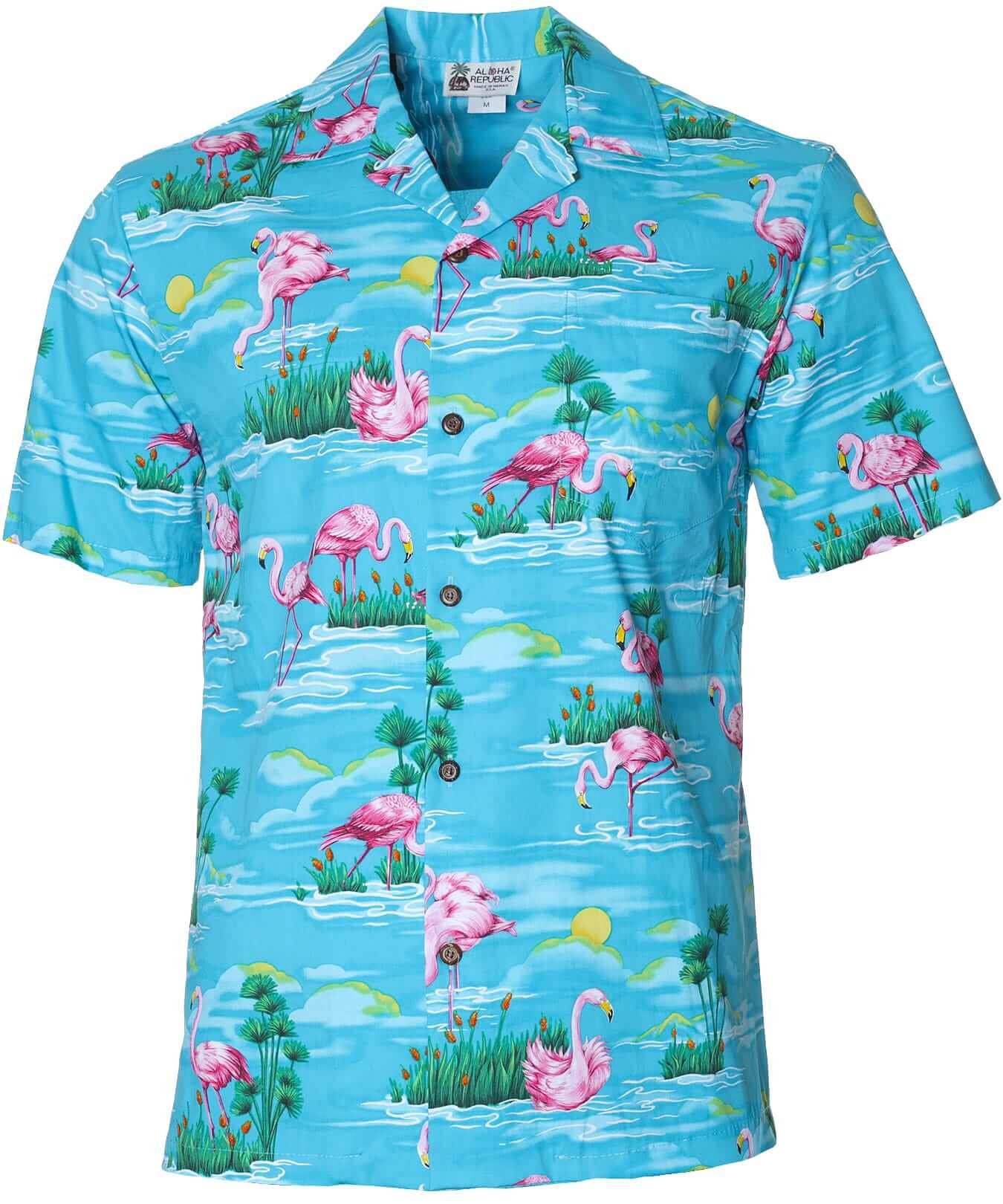 Flamingos Paradise Cotton Men's Shirt Blue