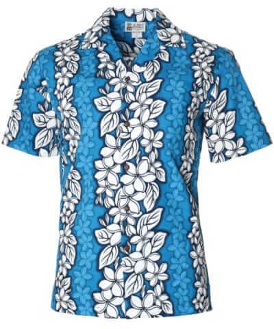Plumeria Panel Cotton Shirt Blue