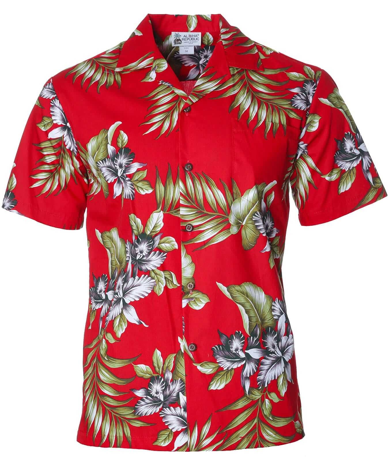 Orchids Cotton Men's Aloha Shirt Red