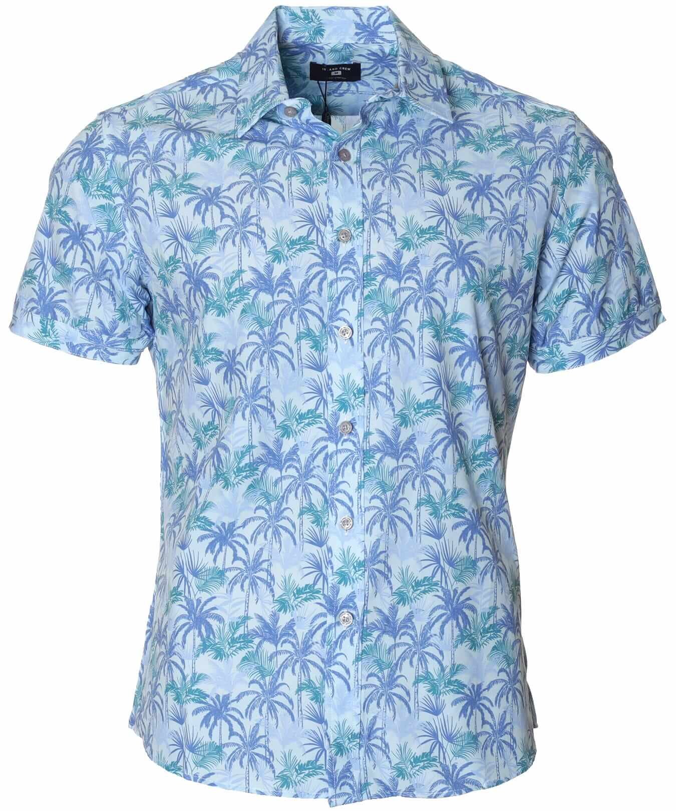 Coco Palm Poly Cotton Aloha Shirt Light Sky Blue