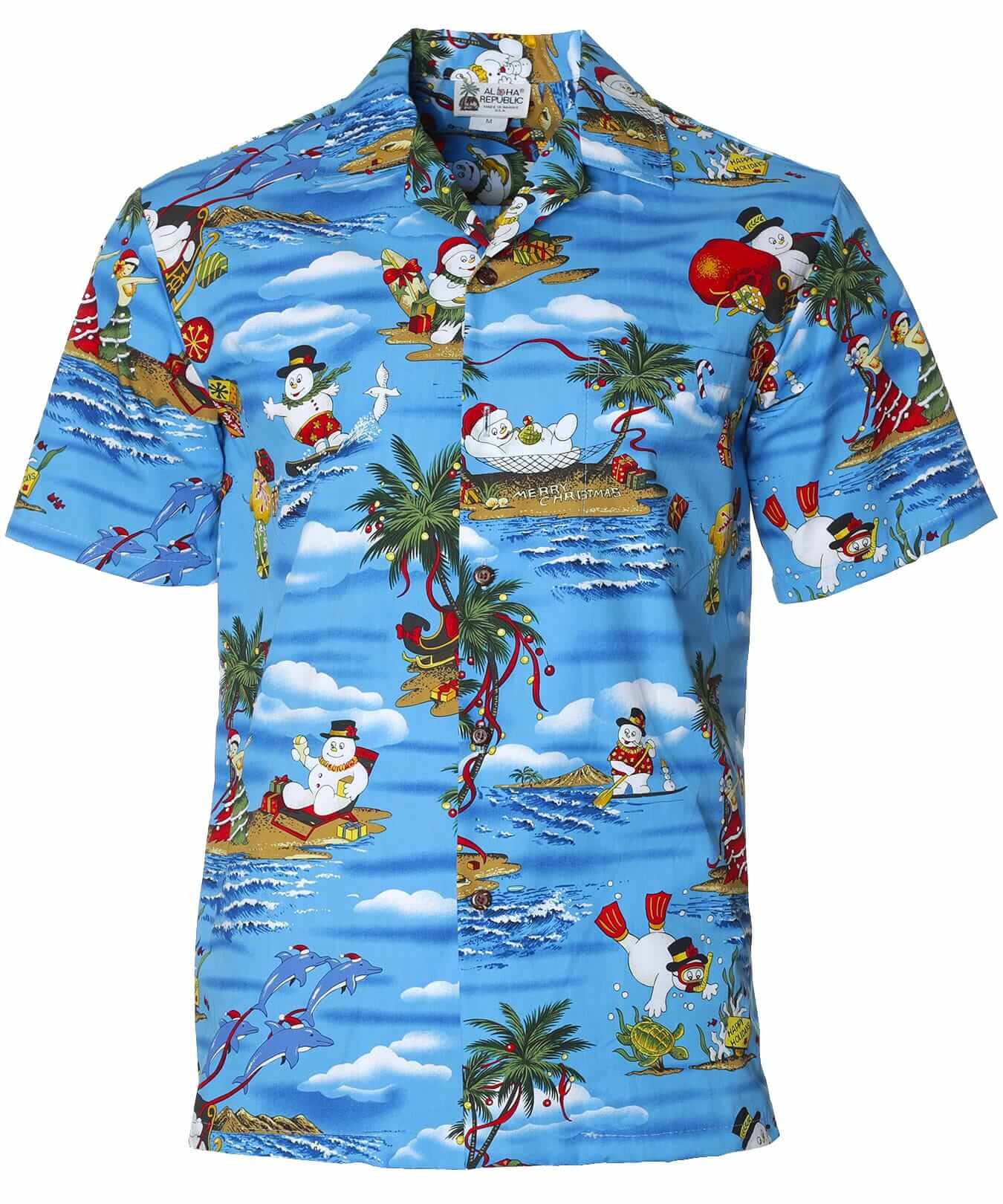 Mauna kea Christmas Aloha Santa Shirt Blue