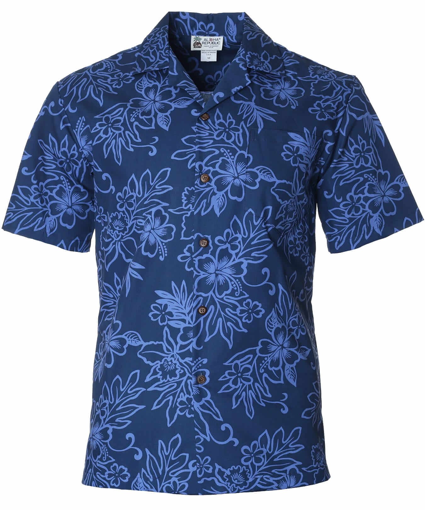 Hibiscus Aloha Cotton Men's Shirt Navy