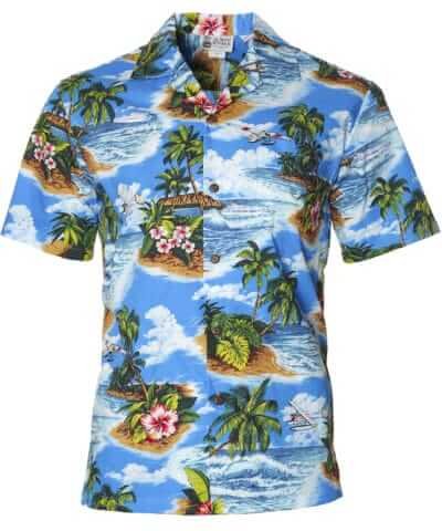 Dimond Head Cotton Men Aloha Shirt Blue