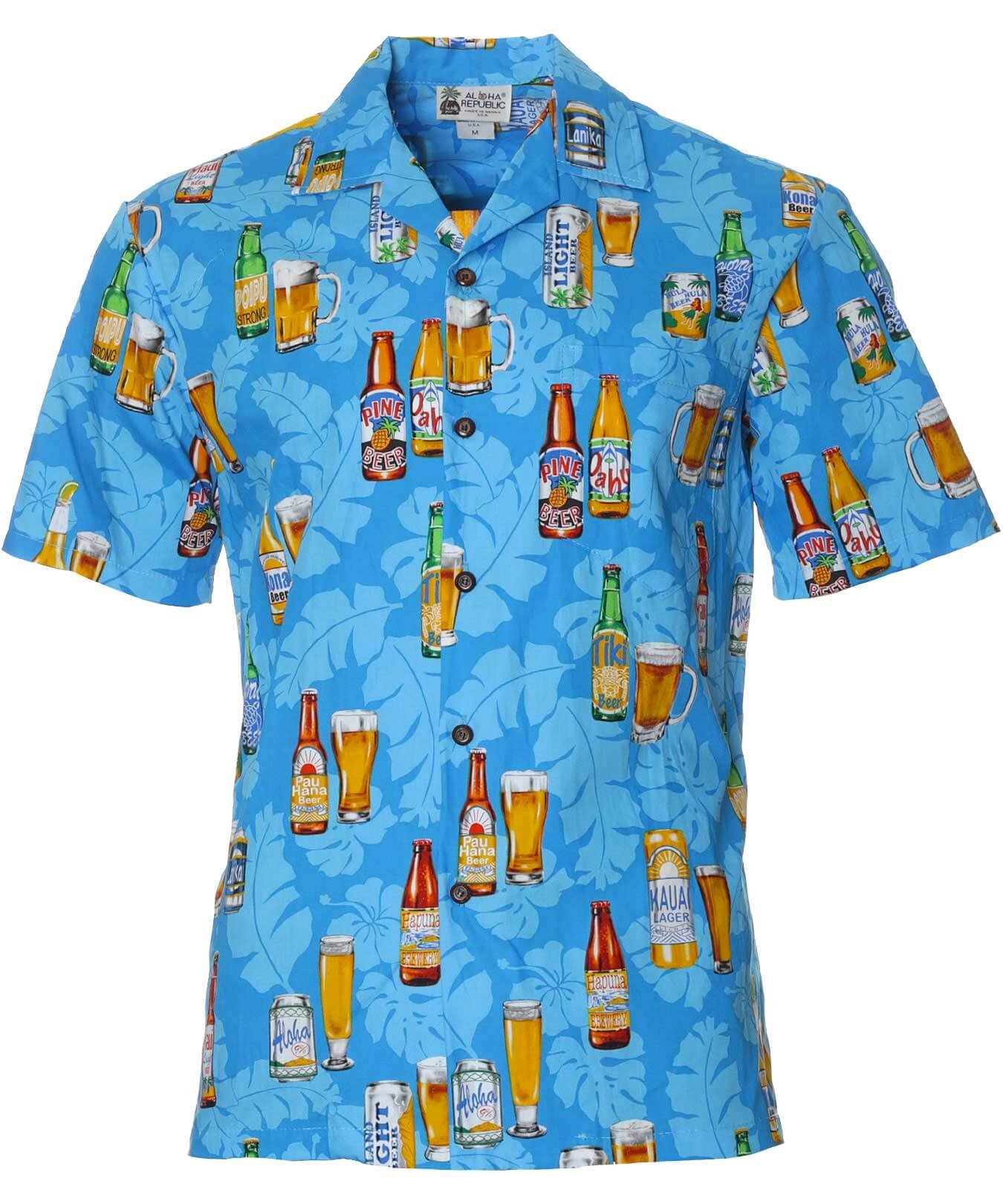 Aloha Beer Cotton Men's Hawaiian Shirt Blue