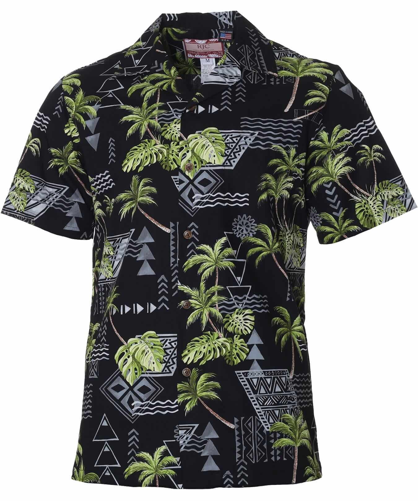 Hawaiiana Cotton Aloha Shirt for Men Black
