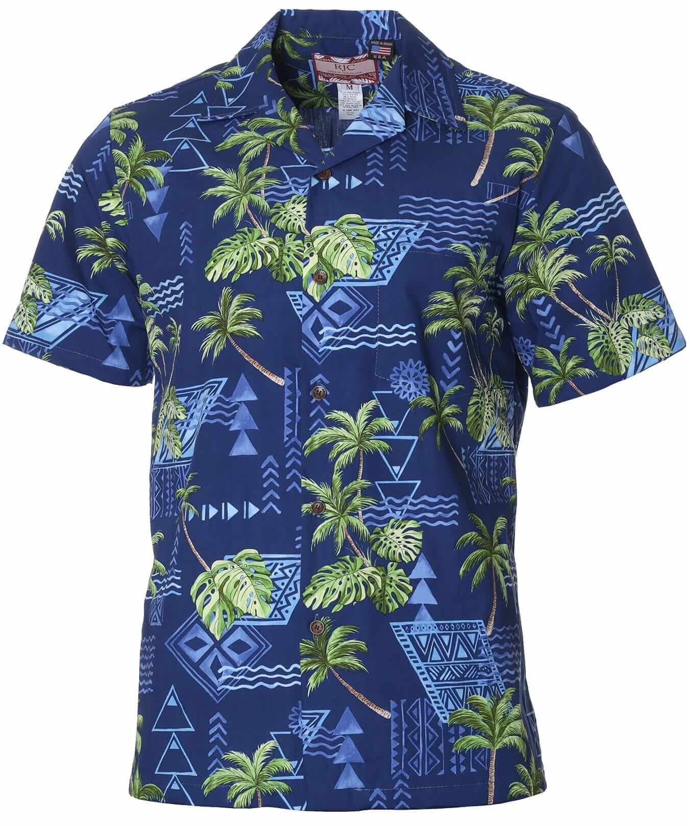 Hawaiiana Cotton Aloha Shirt for Men Navy
