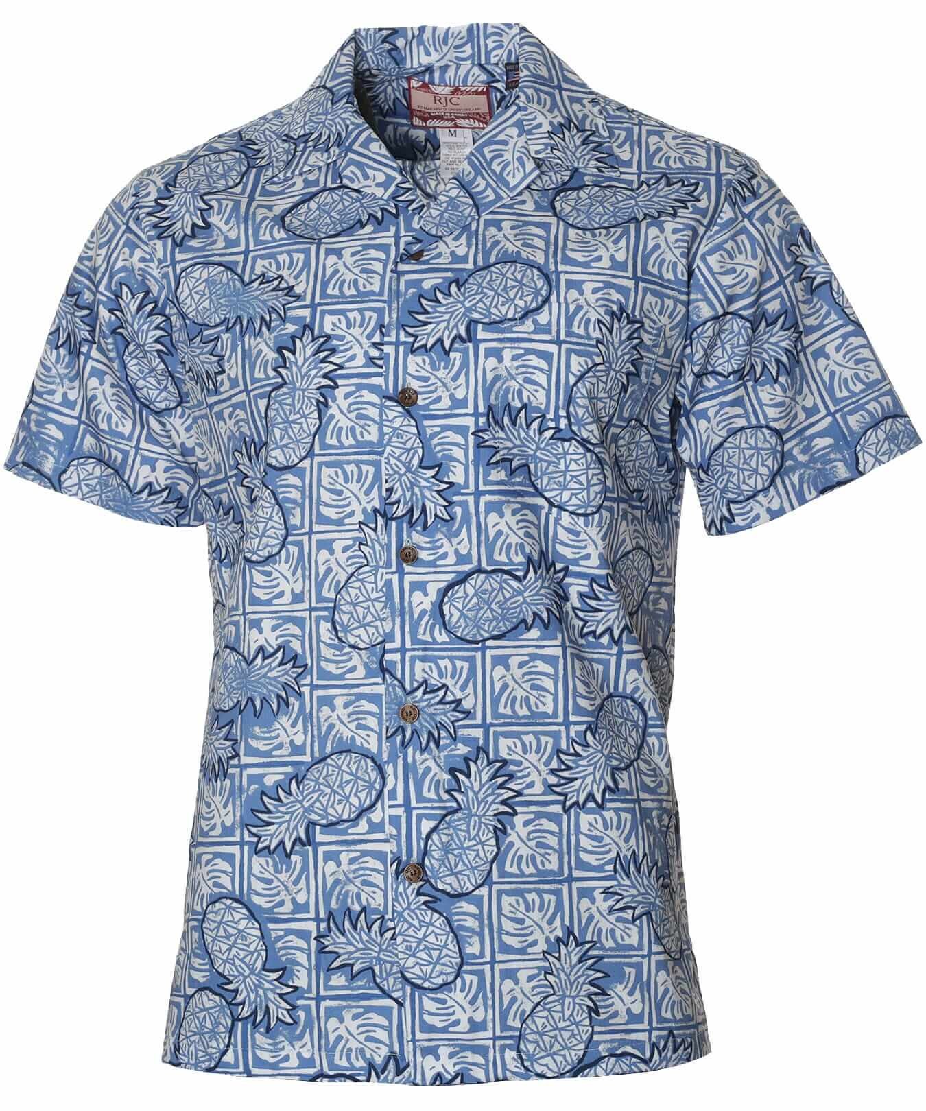 Pineapple Aloha Tapa Cotton Shirt Blue