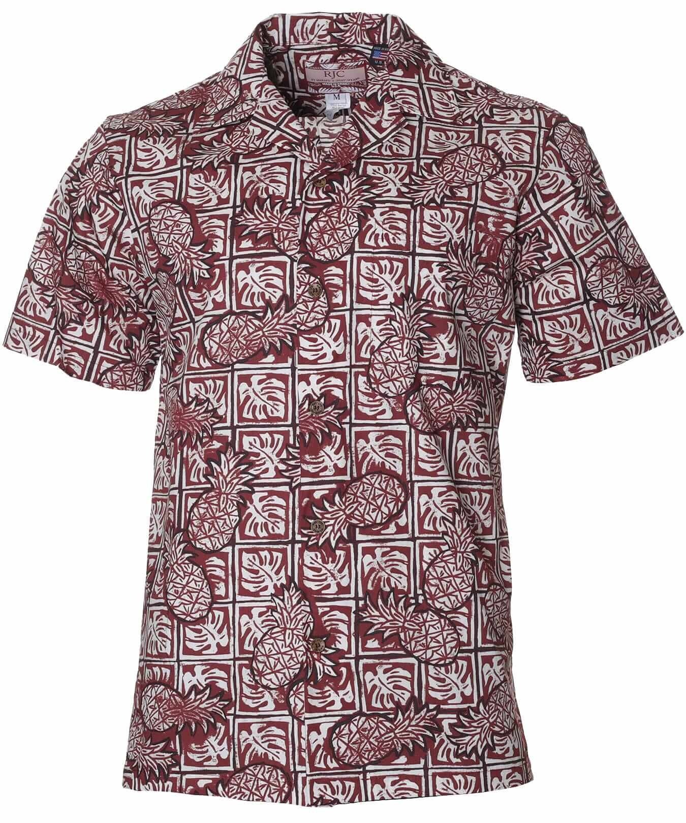 Pineapple Aloha Tapa Cotton Shirt Burgundy