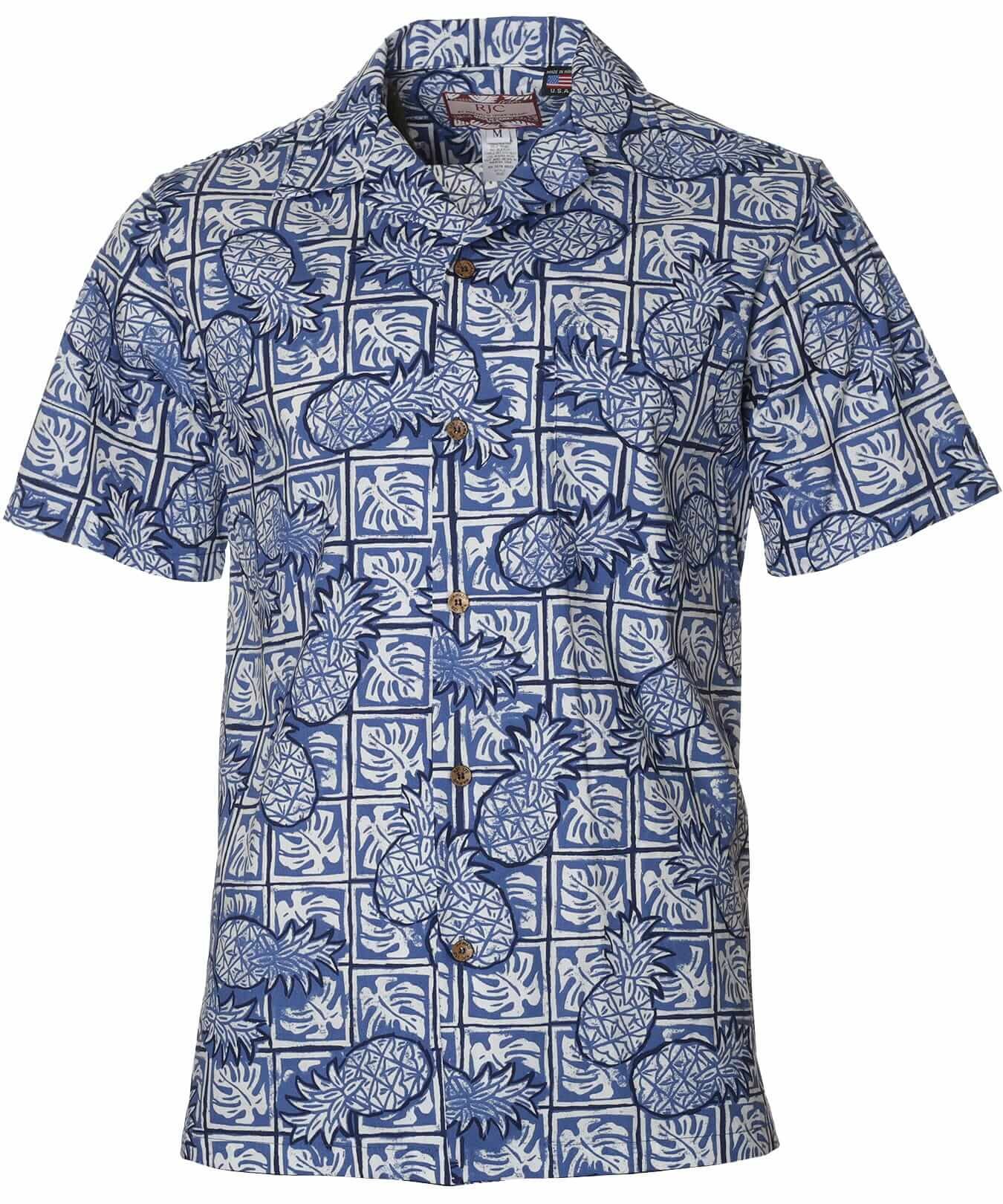Pineapple Aloha Tapa Cotton Shirt Navy