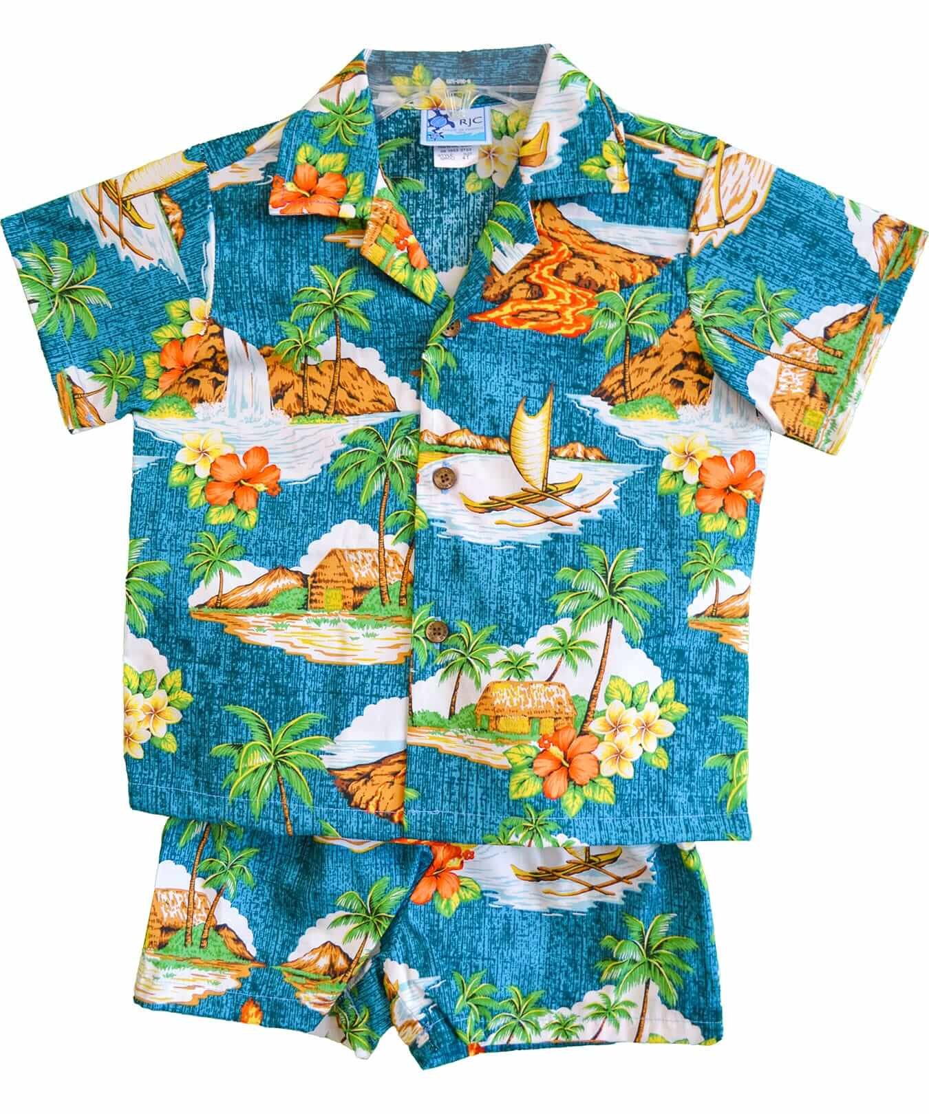 Toddler Boy's 2-Piece Shirt Shorts Cabana Set Blue