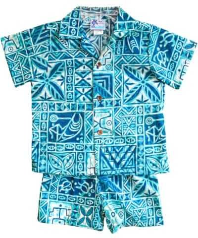 Toddler Boy's Tribal Shirt Shorts Cabana Set Aqua