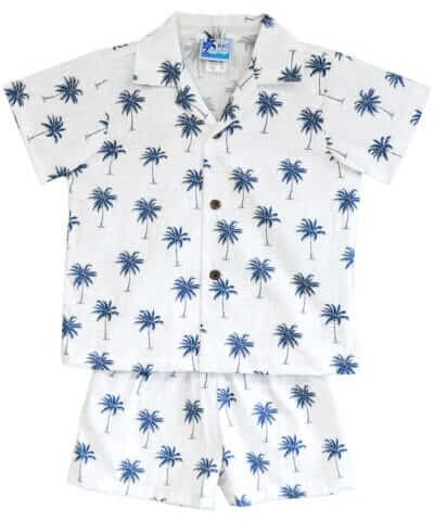 Palms Toddler Boy's Shirt Shorts Cabana Set Blue