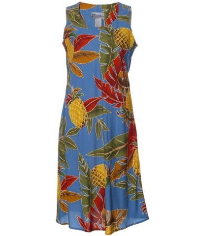 Retro Pineapples Rayon Midi Knee Length Dress Morning