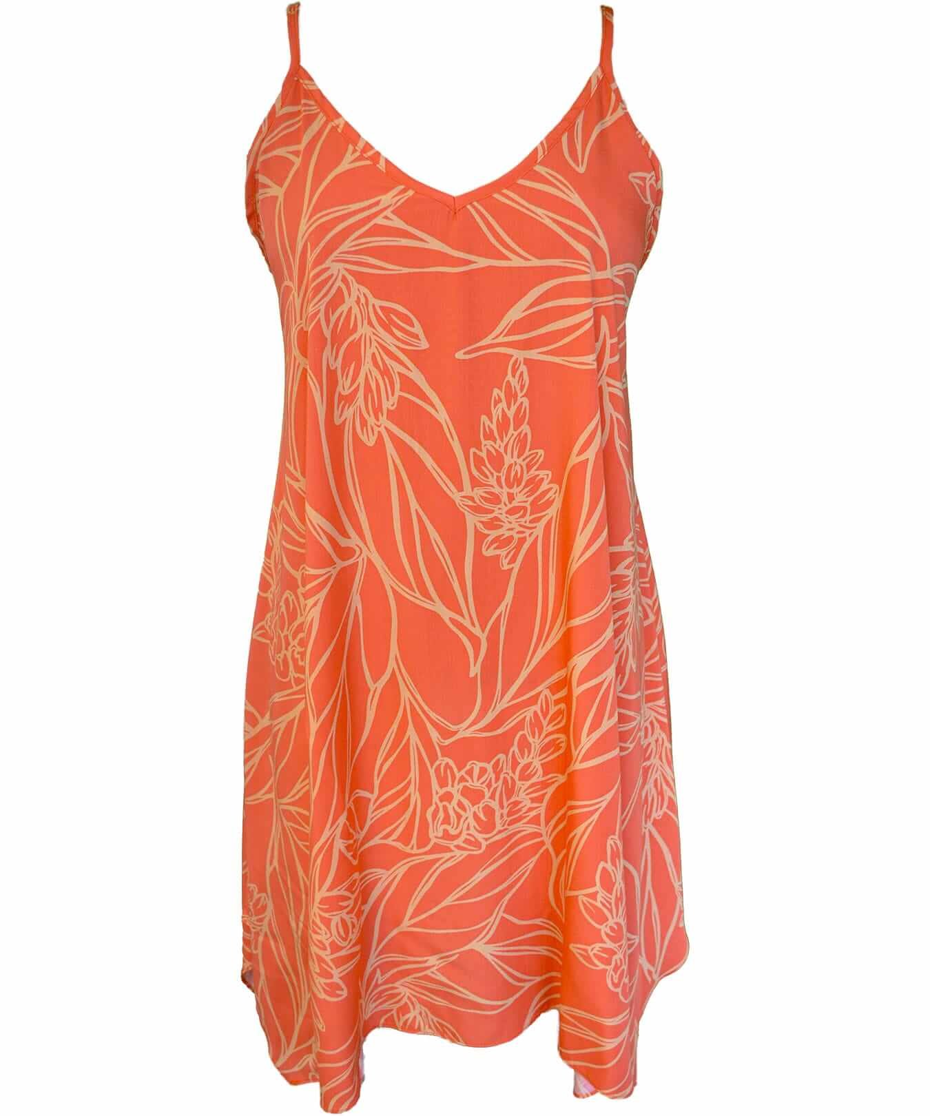 Short Rayon Hawaiian Dress with Scarf Hem Coral