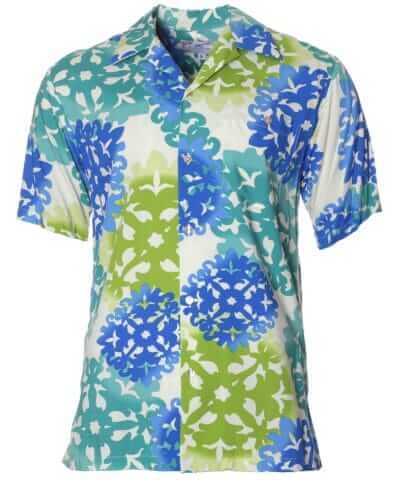 Island Quilt Rayon Open Pointed Aloha Shirt