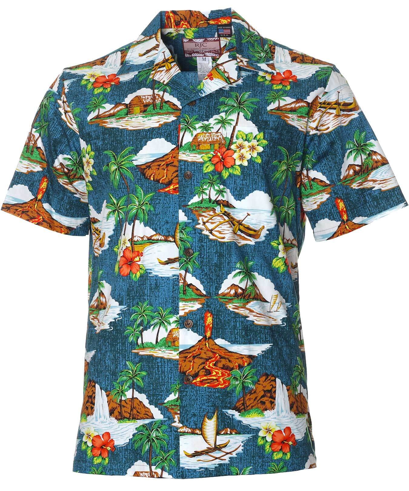 Big Island Cotton Men's Aloha Shirt Blue