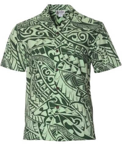 Tribal Cotton Men's Hawaiian Shirt Green
