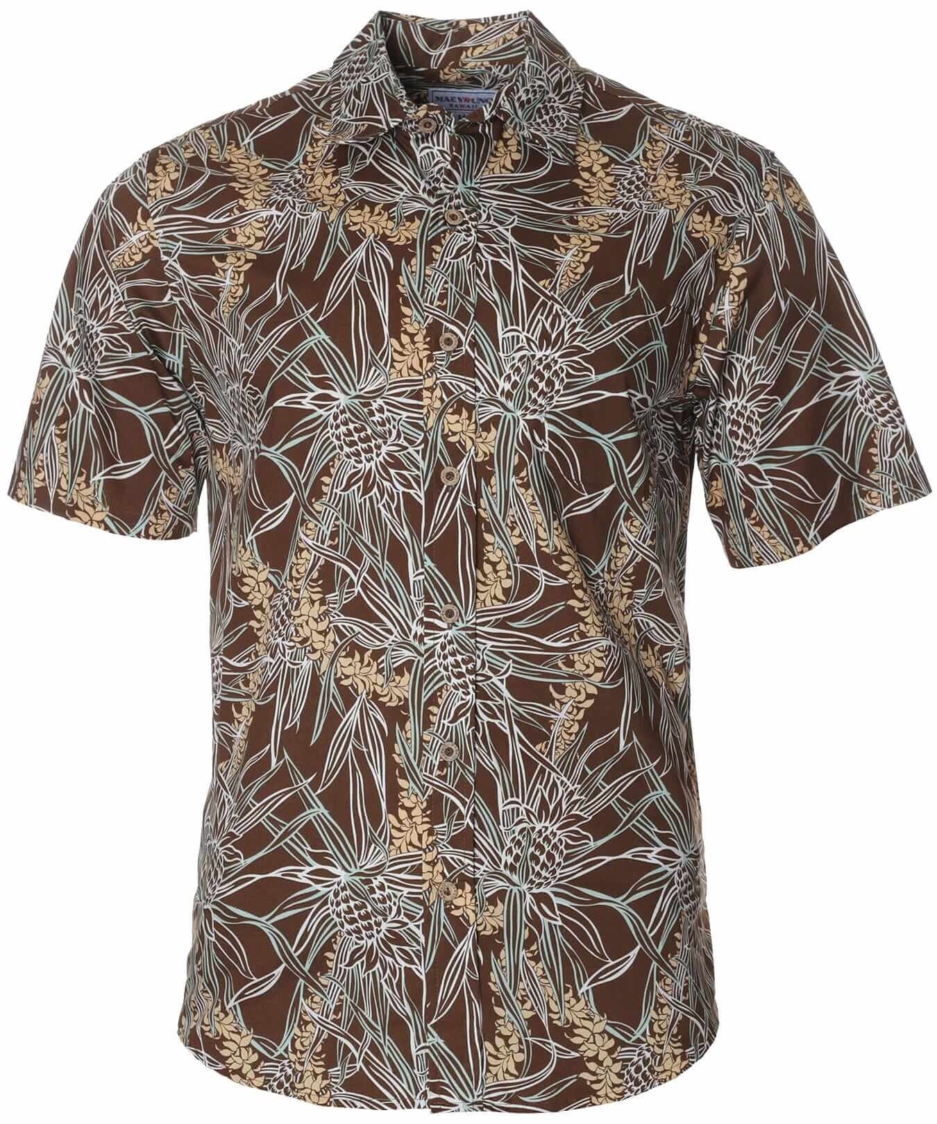 100% Cotton Resort Pineapples Aloha Shirt Brown