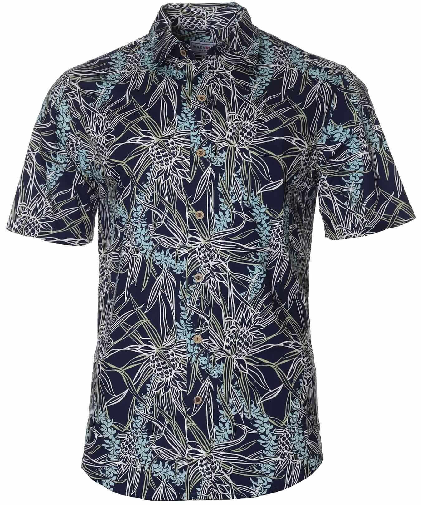 100% Cotton Resort Pineapples Aloha Shirt Navy