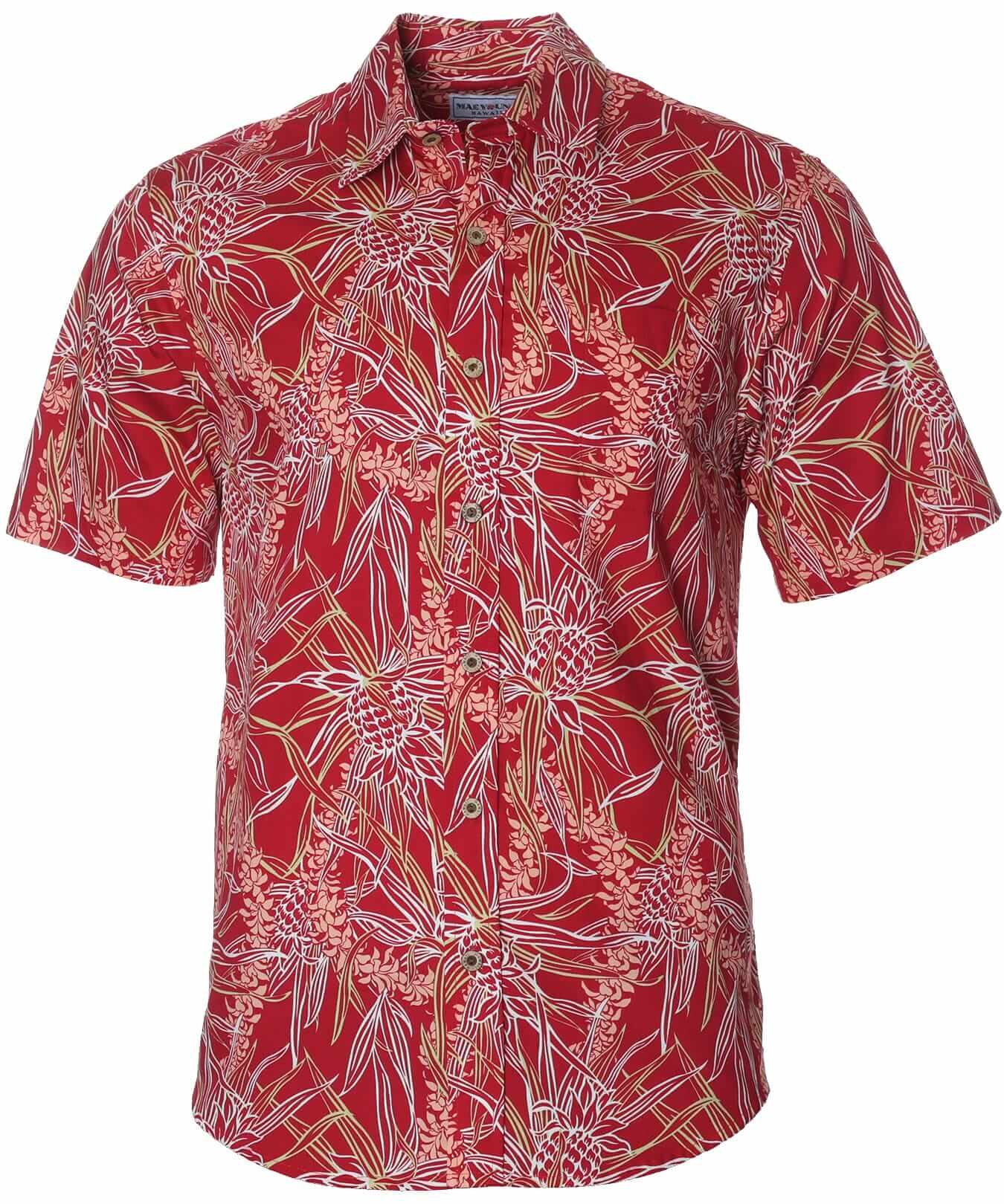 100% Cotton Resort Pineapples Aloha Shirt Red